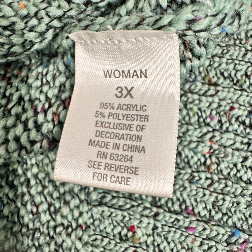 Dressbarn Pullover Womens 1X Green 3/4 Sleeve Marled Confetti V-Neck Sweater - Picture 6 of 10